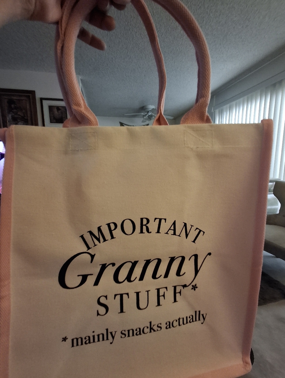 Important Granny Stuff Tote Bag - Pink and Cream
